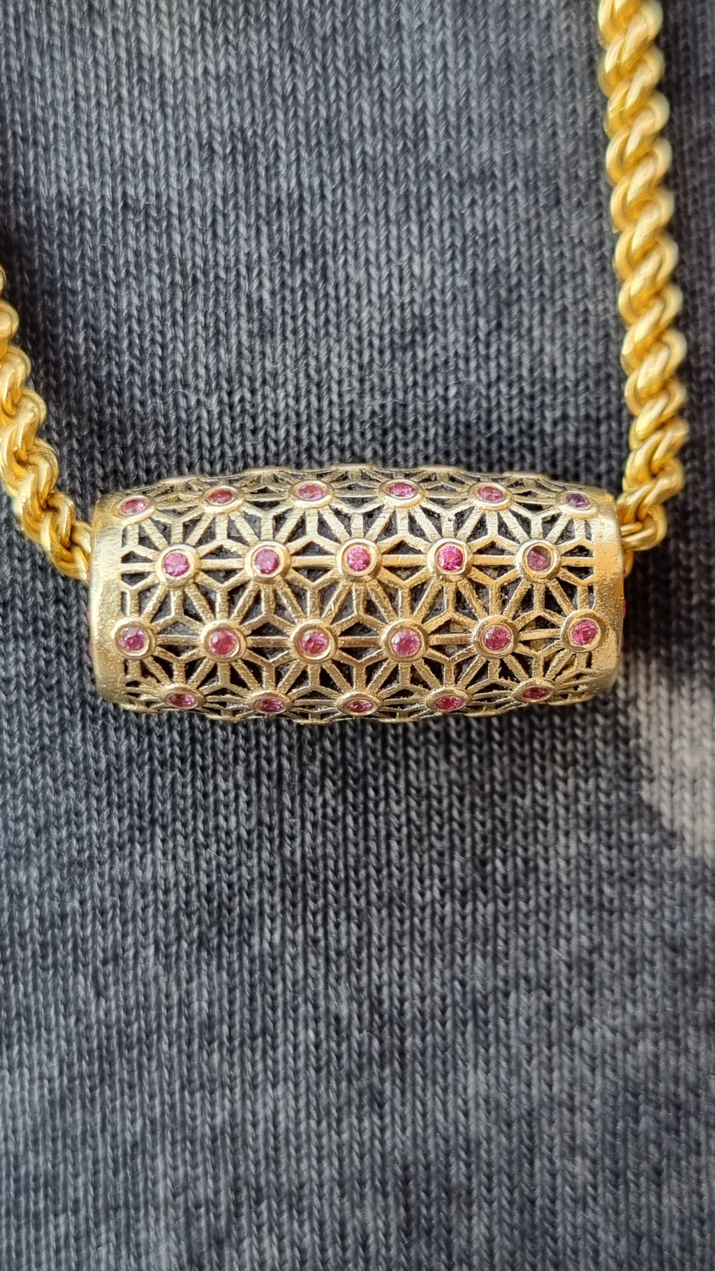 14K Gold bead set with natural Mozambique ruby luxury piece