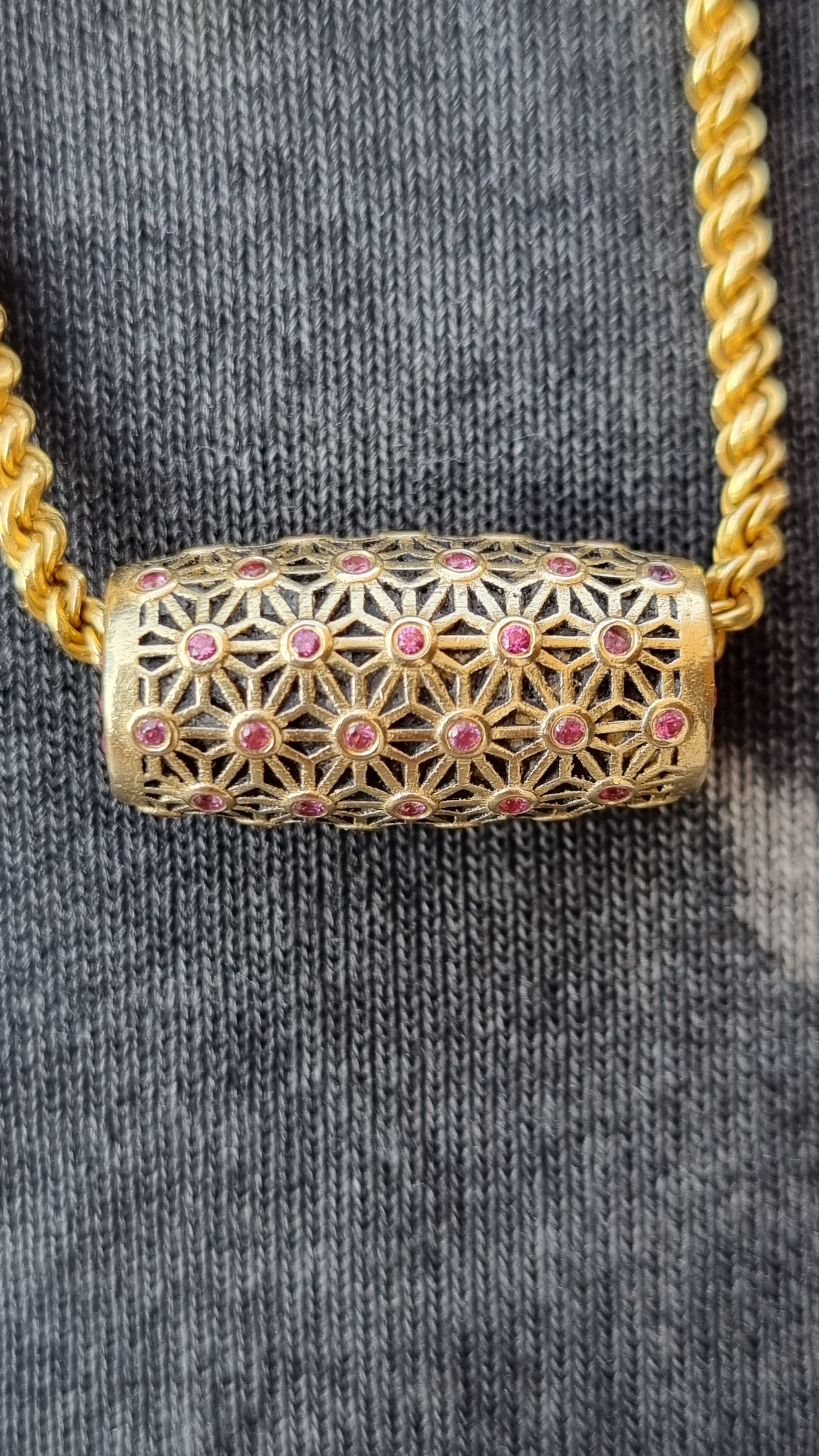 14K Gold bead set with natural Mozambique ruby luxury piece