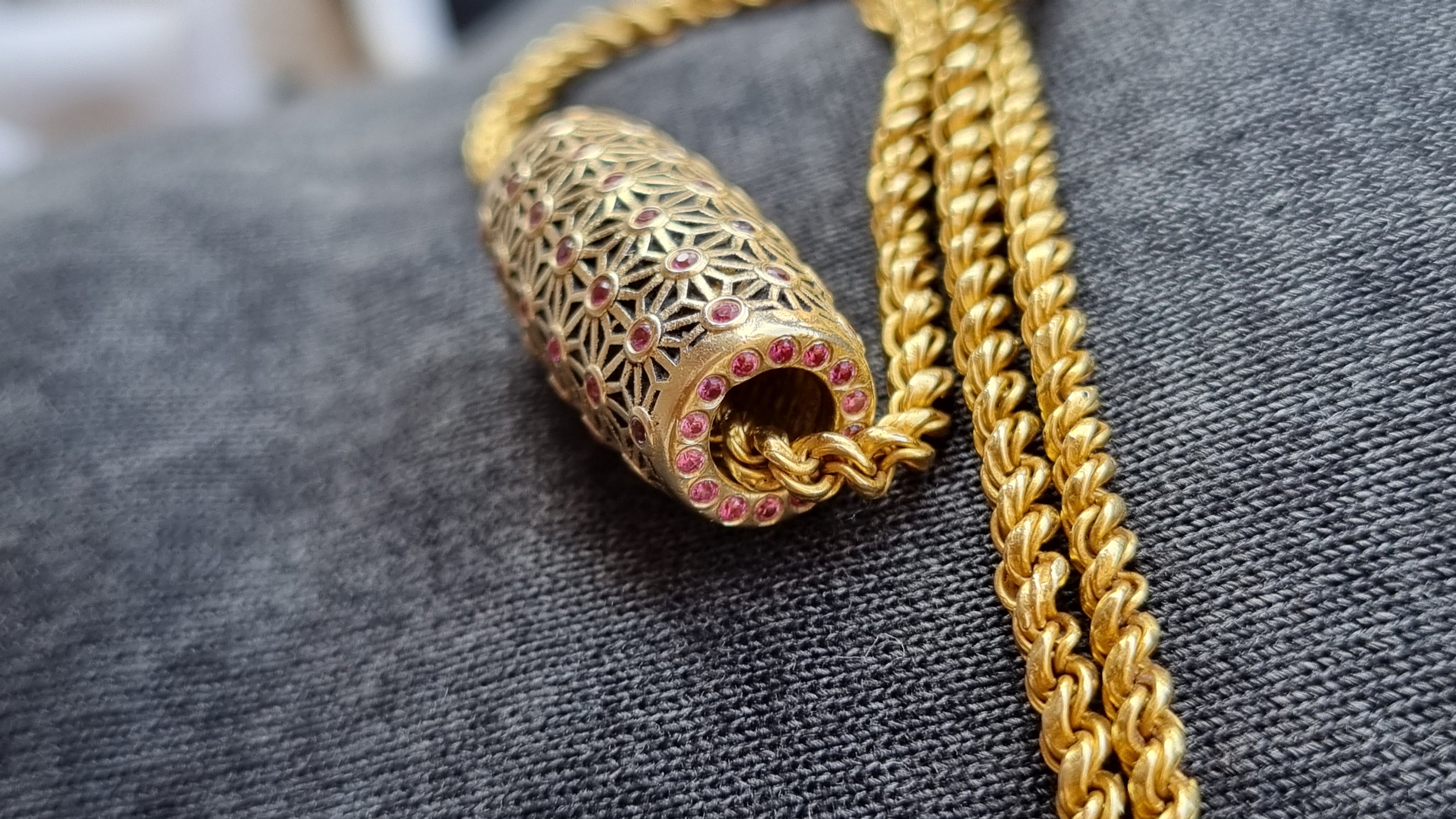 14K Gold bead set with natural Mozambique ruby luxury piece