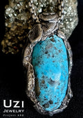 925 SILVER HANDMADE PENDANT SET WITH NATURAL PERSIAN TURQUOISE WITH  PYRITE AND RUBY