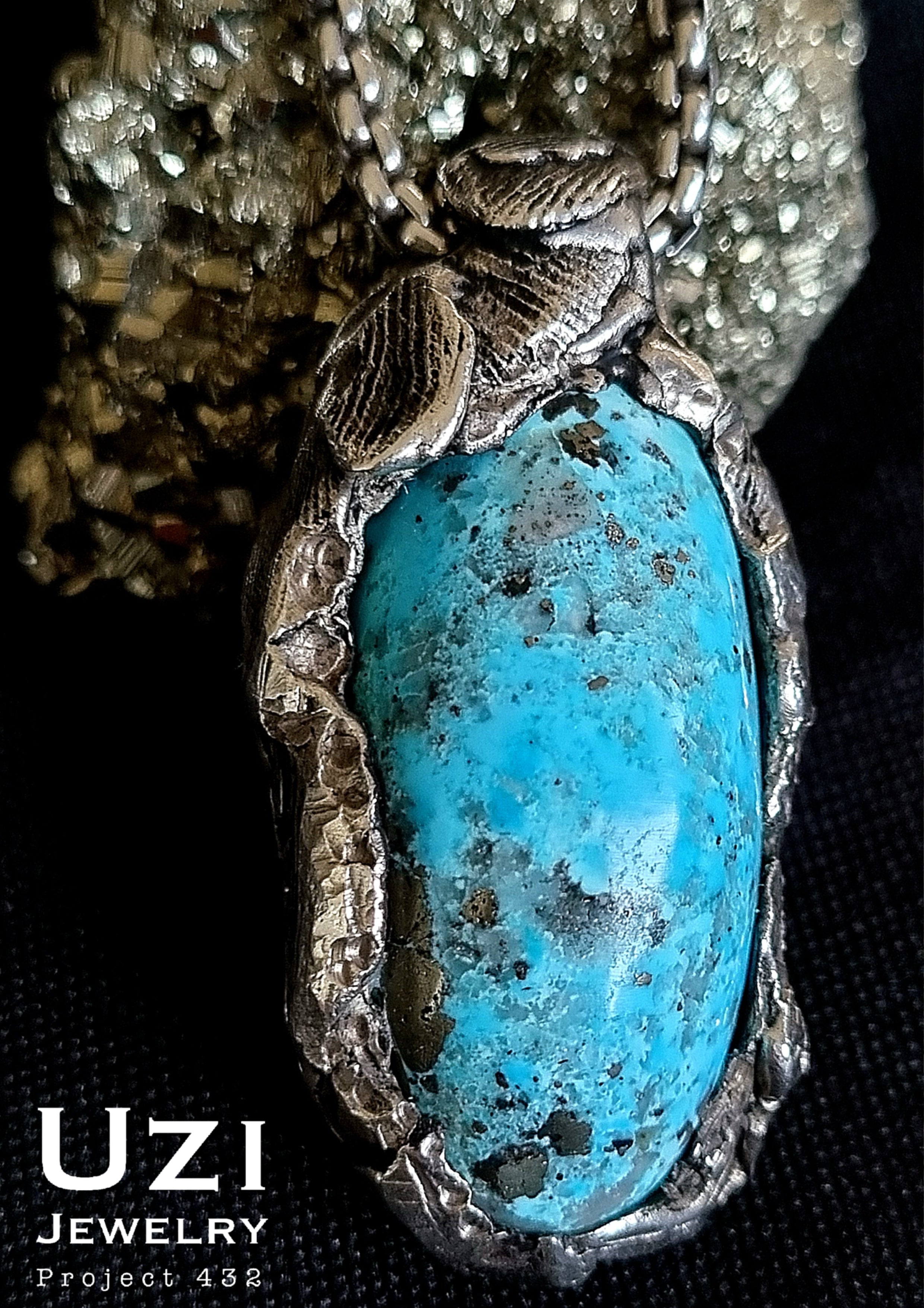 925 SILVER HANDMADE PENDANT SET WITH NATURAL PERSIAN TURQUOISE WITH  PYRITE AND RUBY