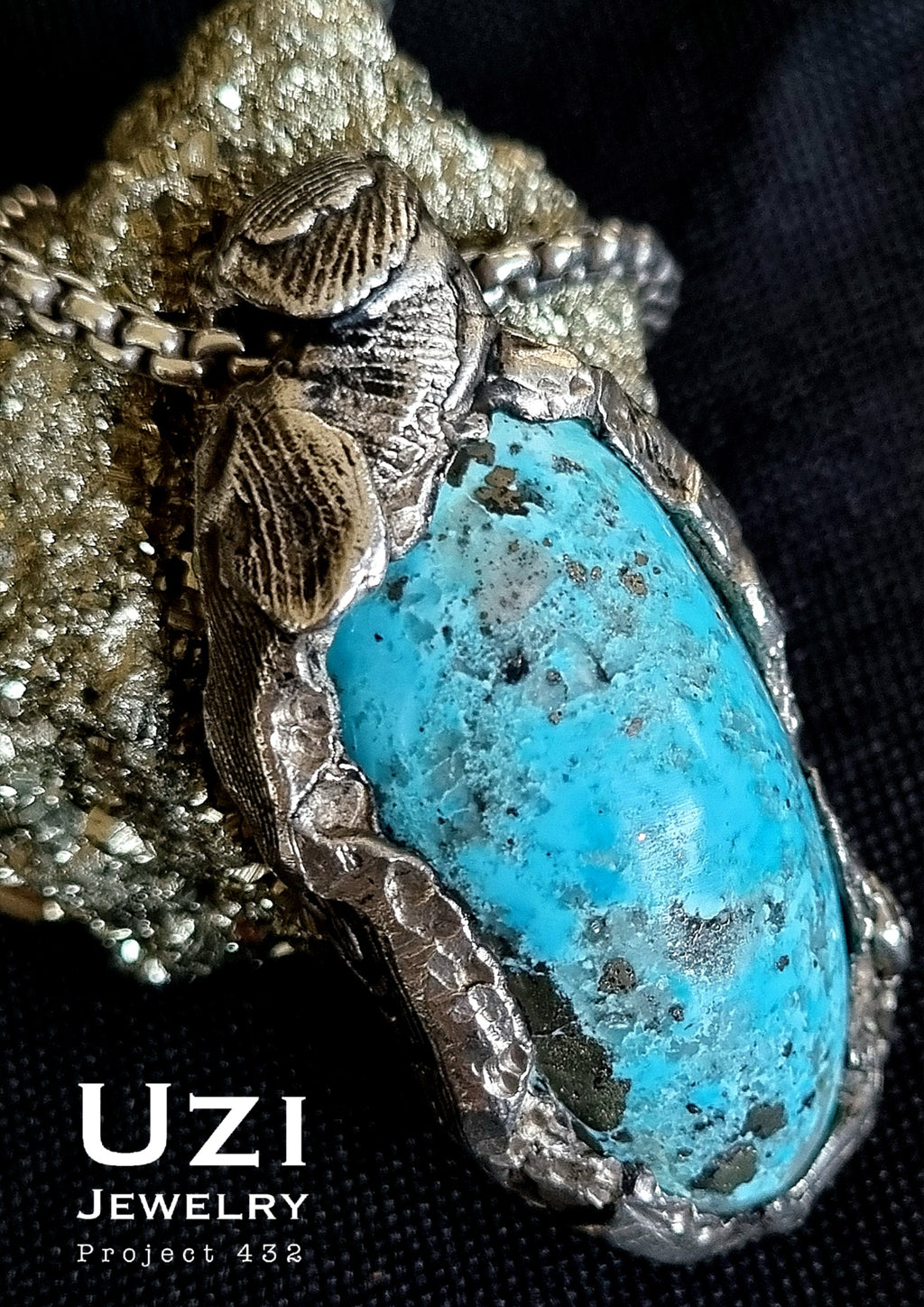 925 SILVER HANDMADE PENDANT SET WITH NATURAL PERSIAN TURQUOISE WITH  PYRITE AND RUBY