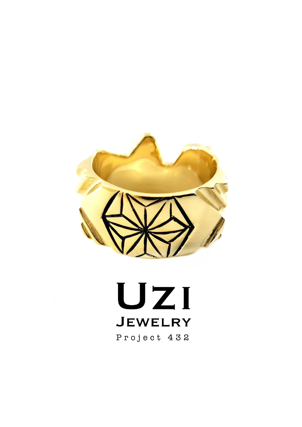 14K GOLD RING SWAG WITH ASANOHA FLOWER HAND ENGRAVE ON BACK SIDE