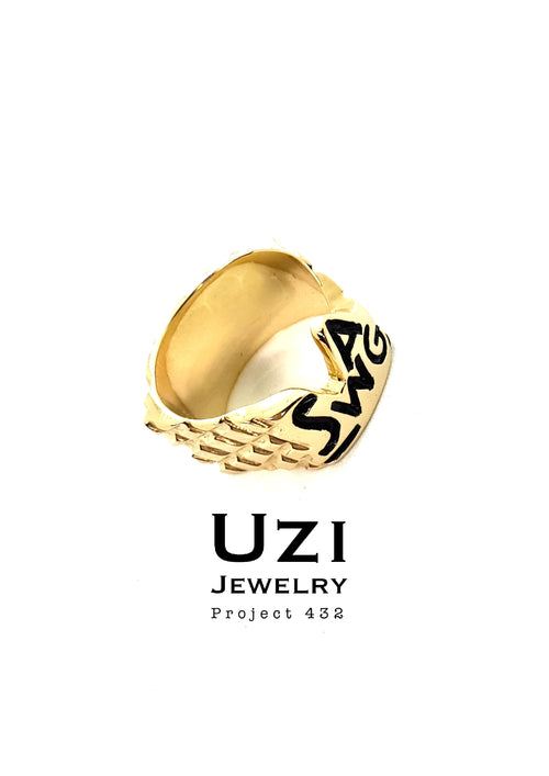14K GOLD RING SWAG WITH ASANOHA FLOWER HAND ENGRAVE ON BACK SIDE
