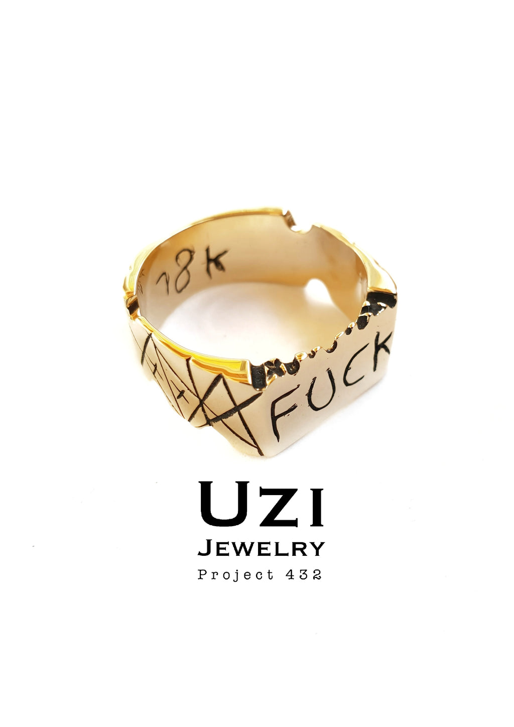 18K GOLD RING WITH FU*K HAND ENGRAVE