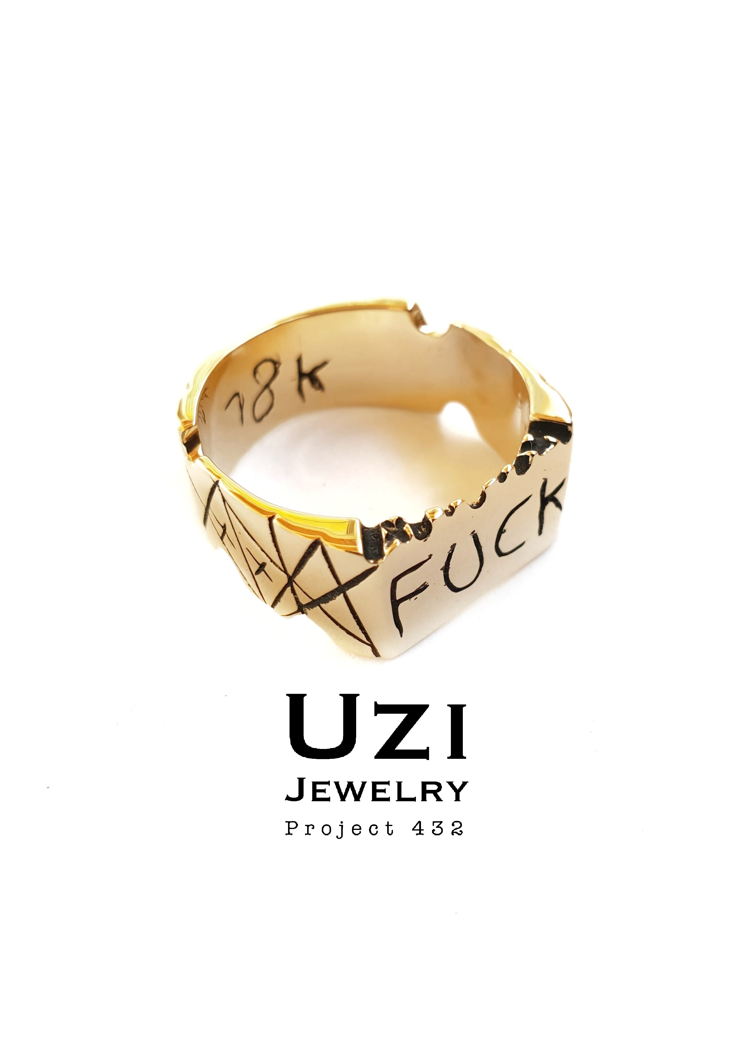 18K GOLD RING WITH FU*K HAND ENGRAVE