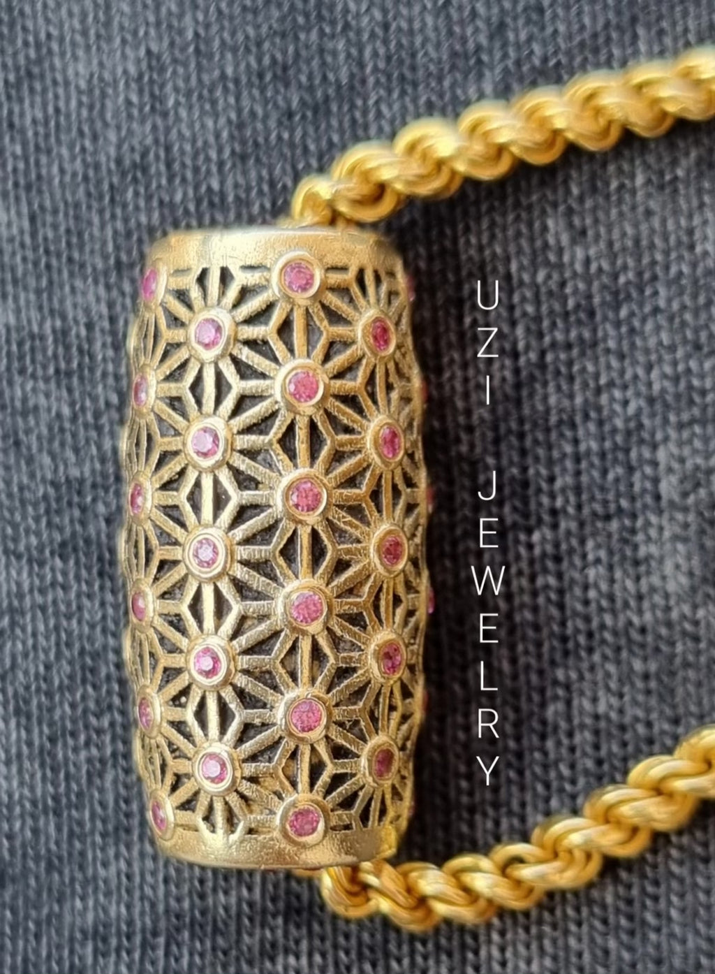 14K Gold bead set with natural Mozambique ruby luxury piece